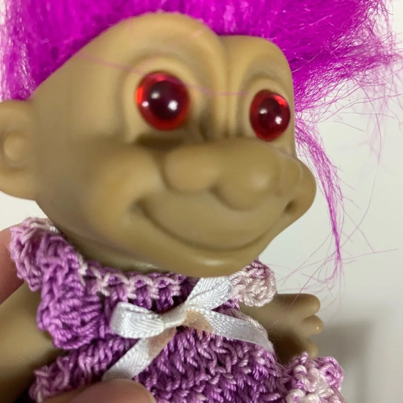 Vtg Troll  Doll Purple Hair Red Eyes 90’s Creepy Nostalgic Play Unmarked China - Picture 11 of 11